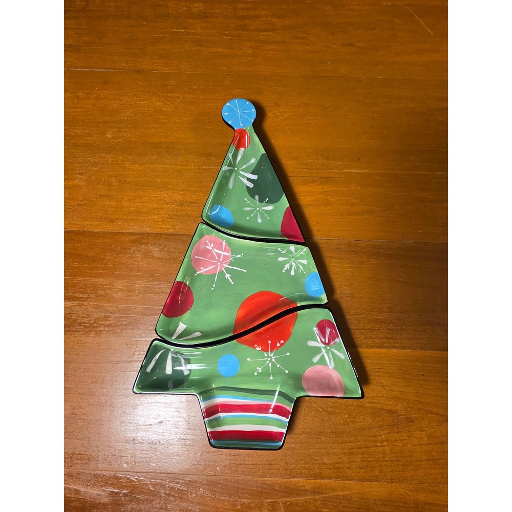 Home Interiors Christmas Tree Serving Set 3 Piece Ceramic Green MCM 53054